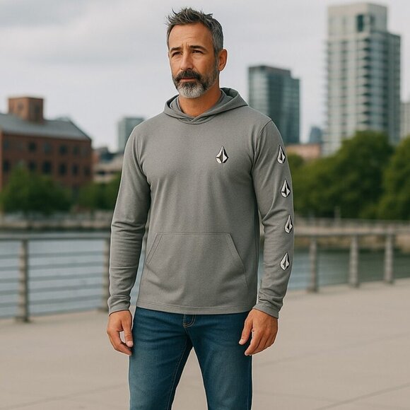 Volcom Stone Tech UV Protection Hoodie Gray Small Lightweight Sweatshirt - Picture 3 of 10